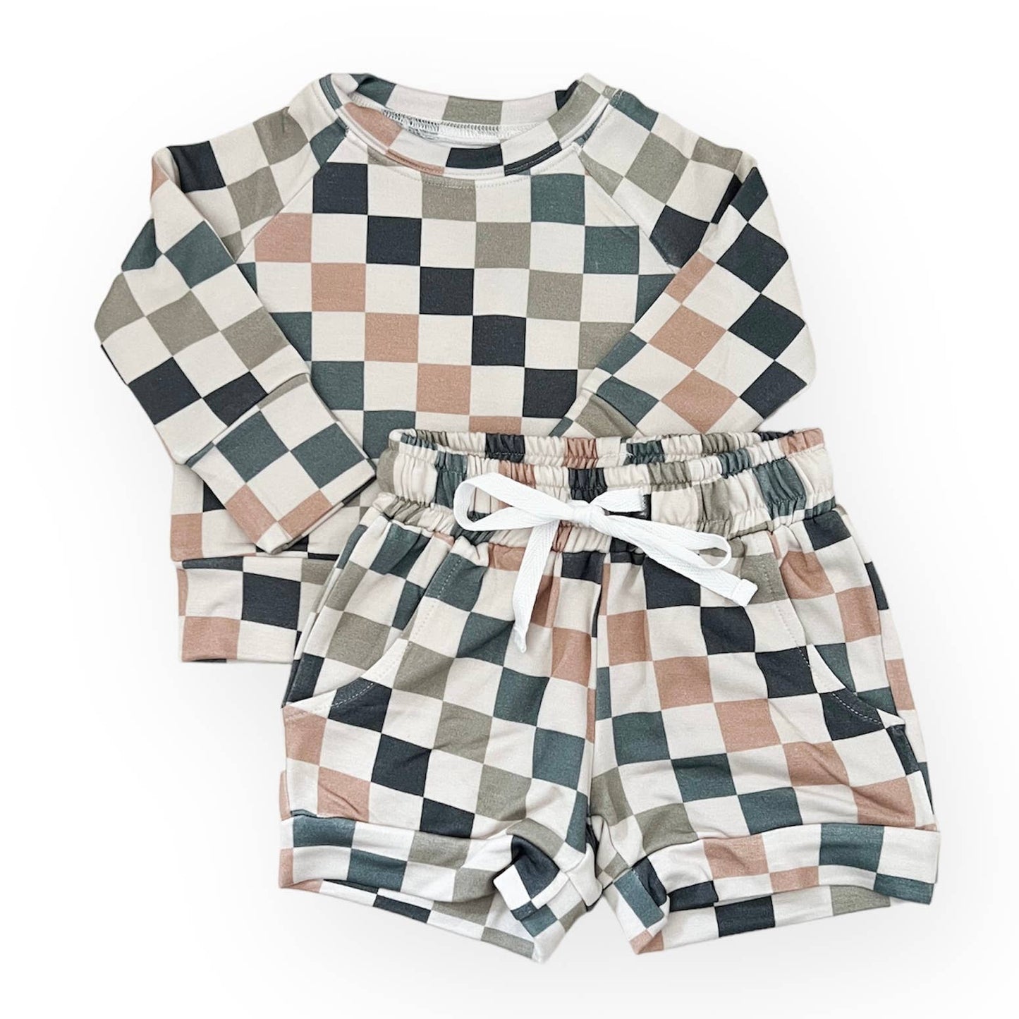 Bamboo Terry Toddler Sweatshirt/Short Set - Multi Check