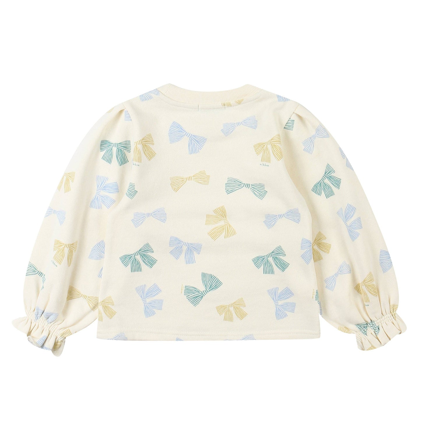 Lena Ribbon Print Ruffled Cuff Fleeced sweatshirt
