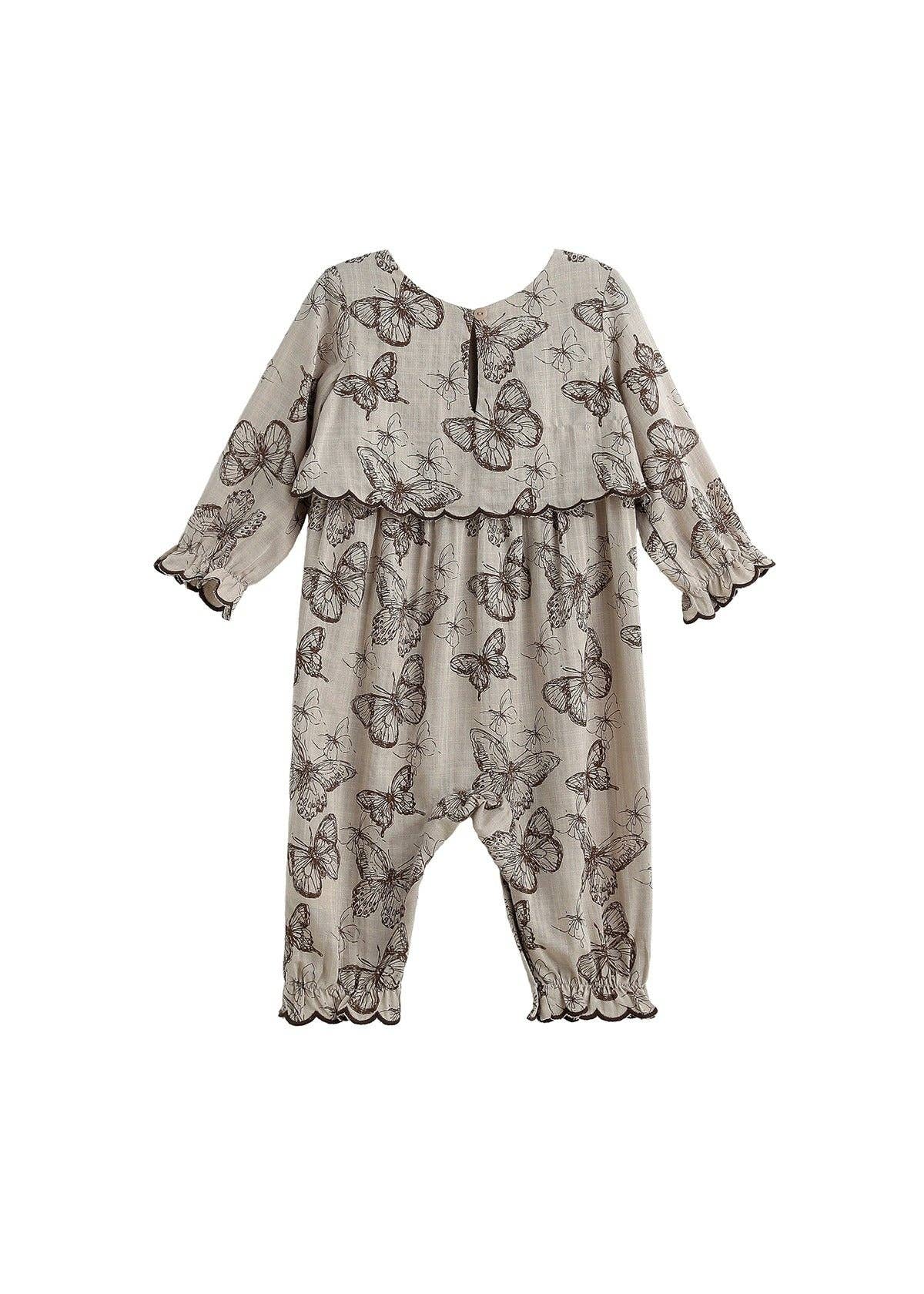 Miss Maple Long Sleeve Butterfly Print Tiered Romper