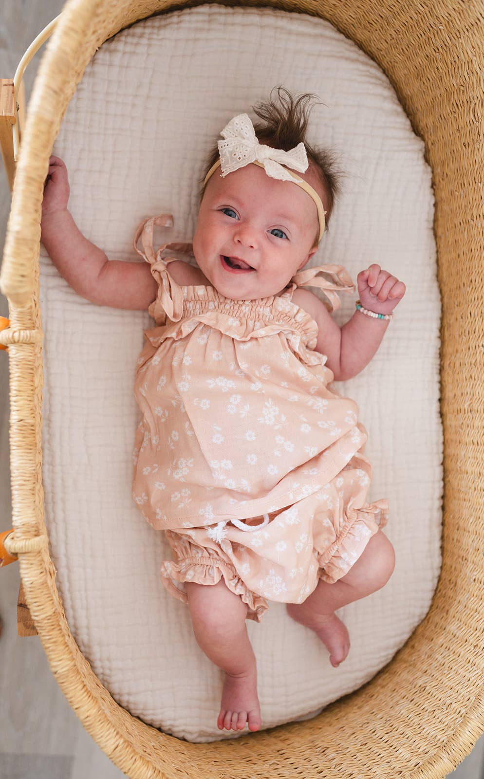 Bamboo Muslin Tie Dress - Cream Tan Floral
