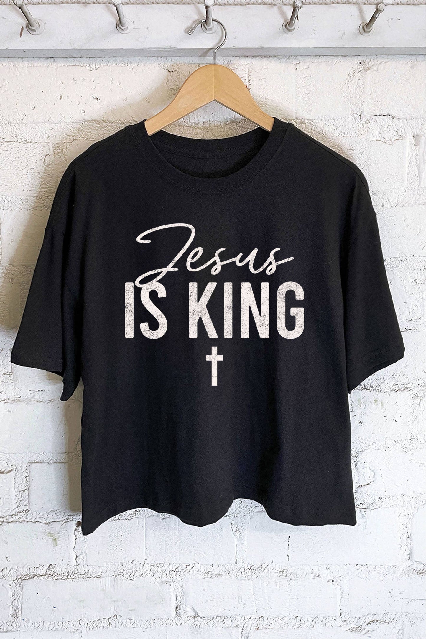 JESUS IS KING CROSS GRAPHIC LONG CROP TOP