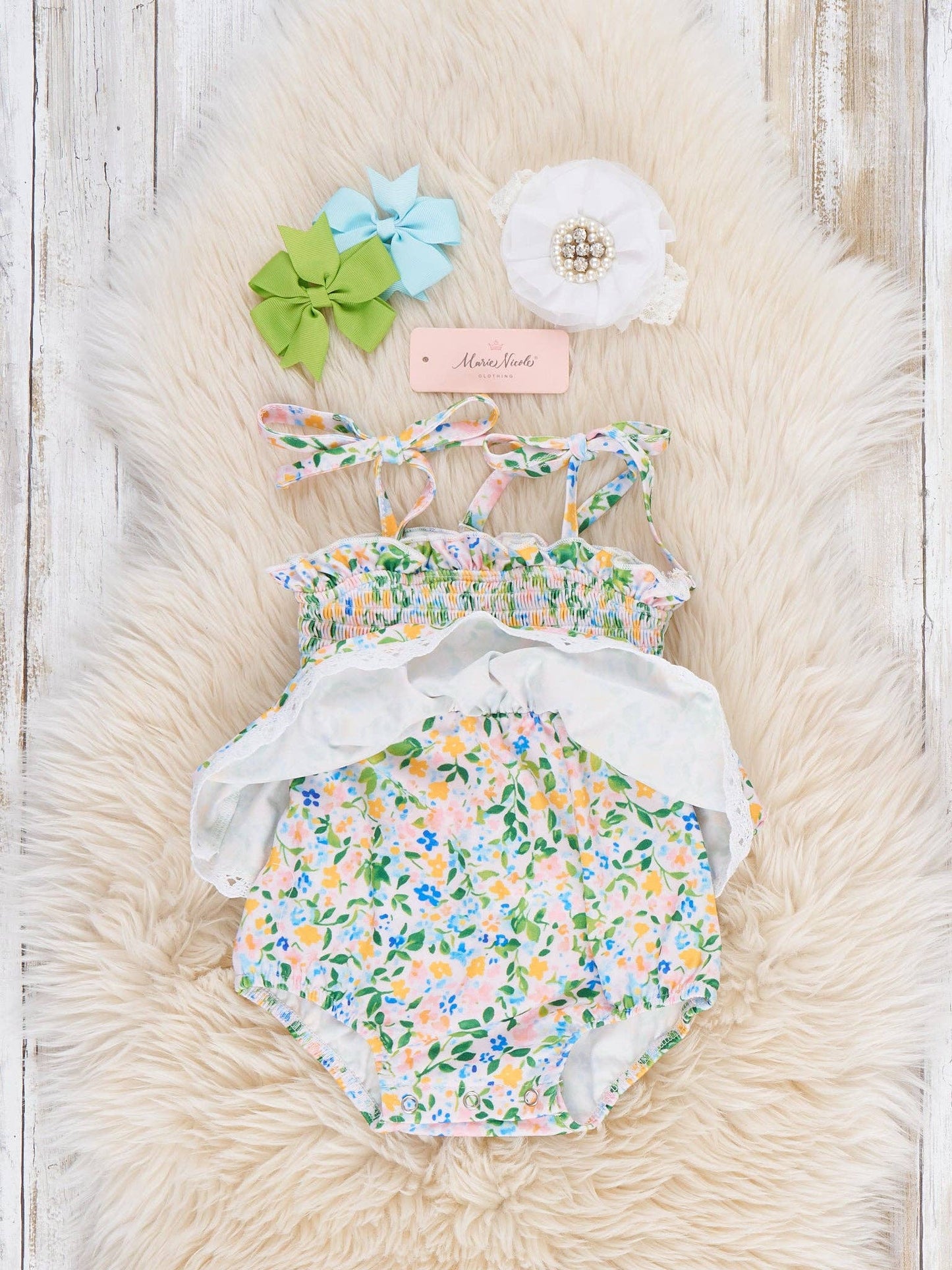 Flowerfield Twirl Smocked Ruffle Bubble Romper