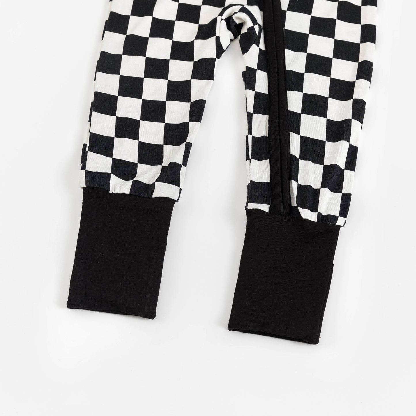 Black and White Checkerboard Design Bamboo Zipper Romper Pajamas