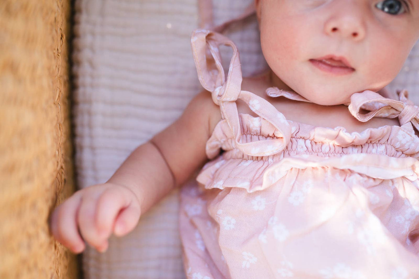 Bamboo Muslin Tie Dress - Cream Tan Floral