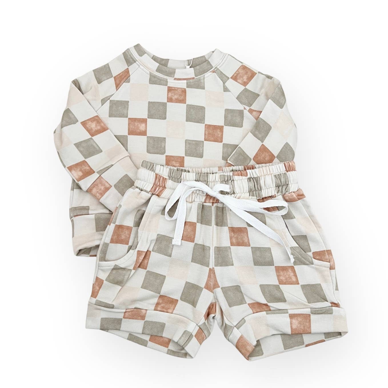 Bamboo Terry Toddler Sweatshirt/Short Set - Brushed Check