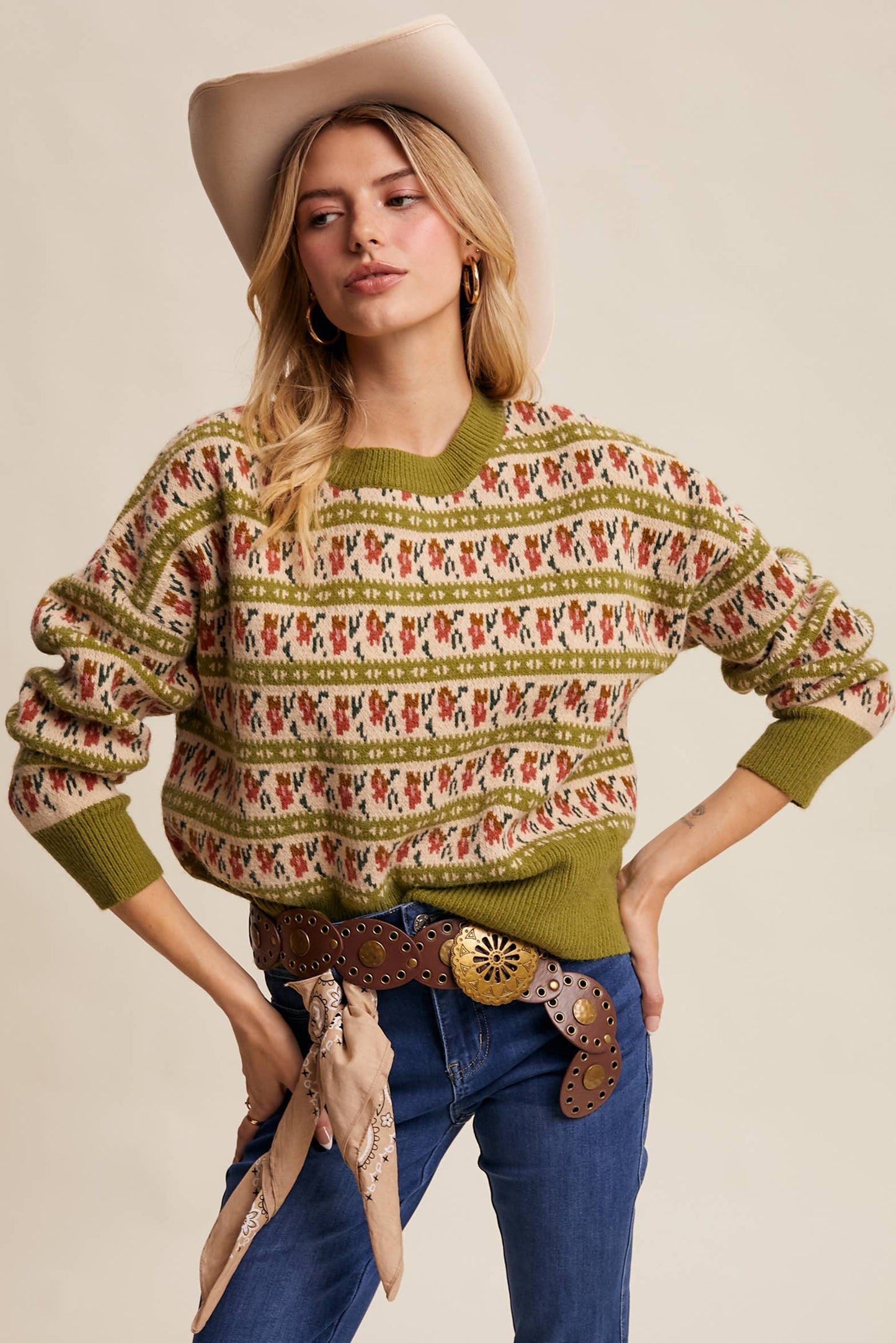 Western Jacquard Knit Sweater LSW1011