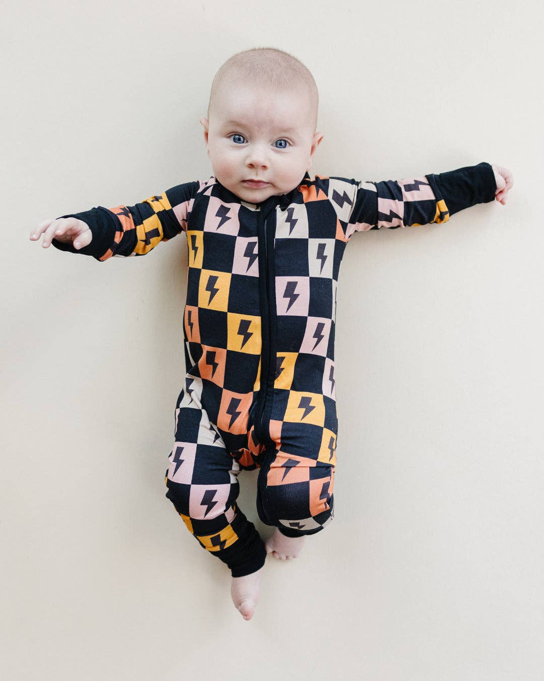 Bamboo Baby Clothing Zip Romper | Colorful Checks & Bolts