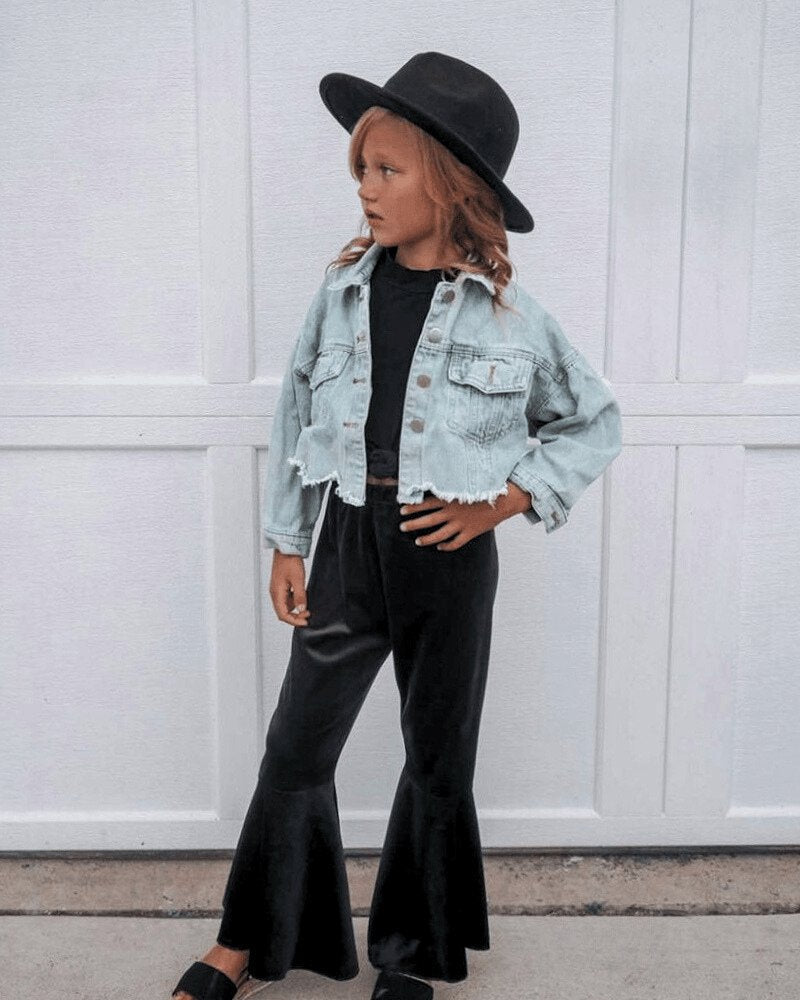 PLEATED VELOUR BELL BOTTOMS - BLACK