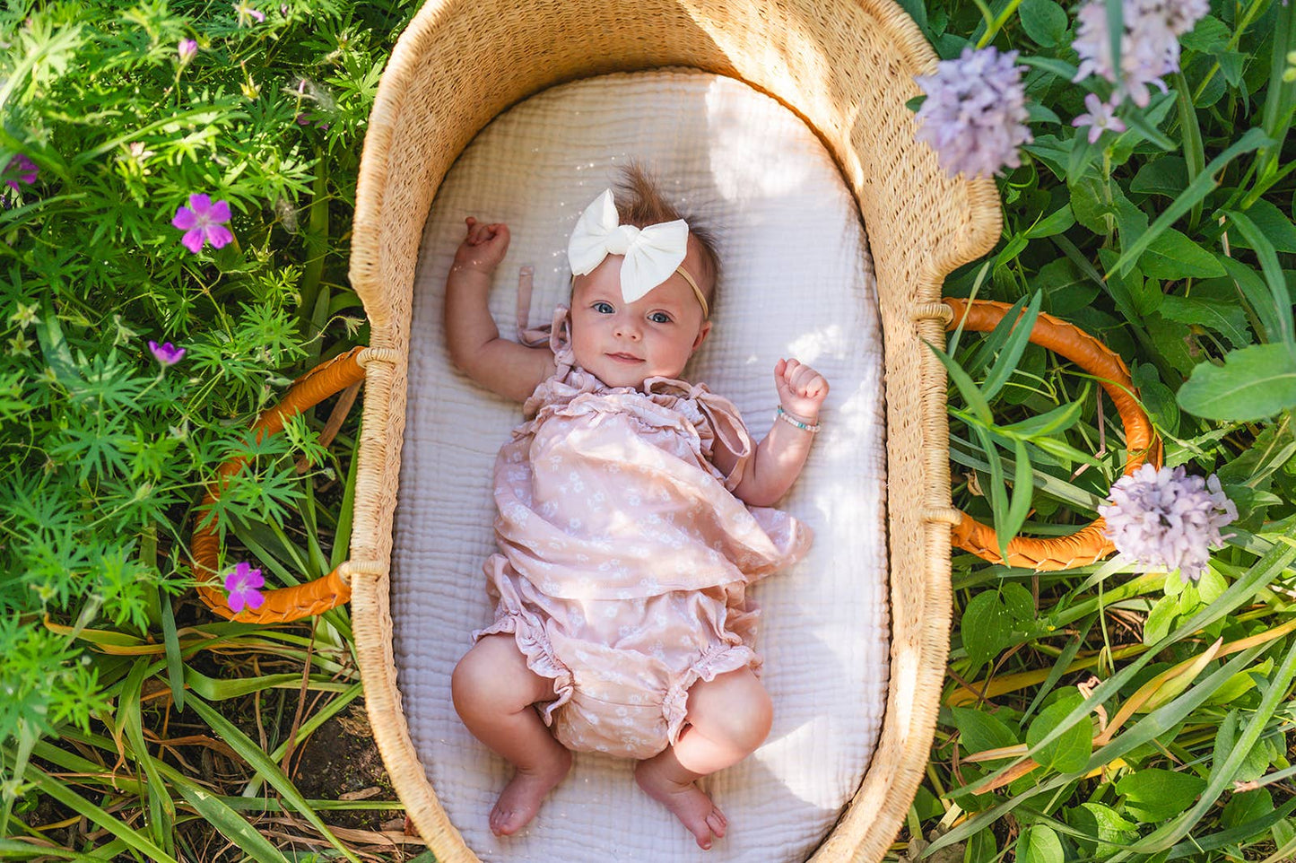 Bamboo Muslin Tie Dress - Cream Tan Floral
