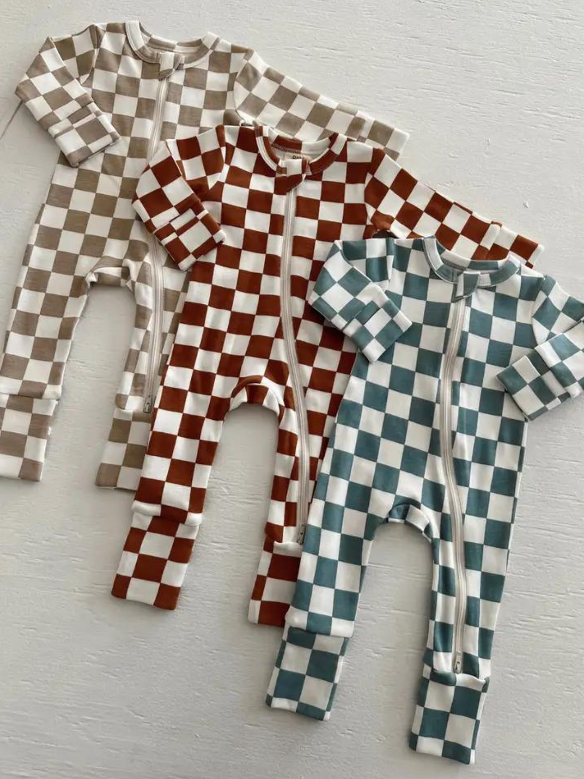 Blueberry Muffin Checkerboard / Organic 2-Way Zip Romper