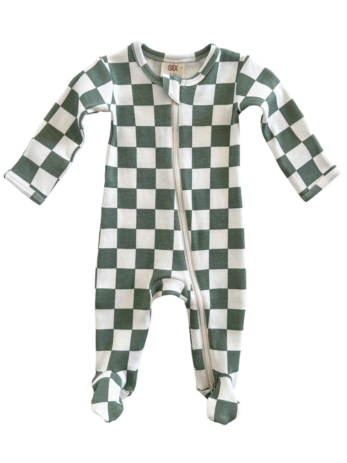 Matcha Milkshake Checkerboard / Organic Zip Footie (Baby)