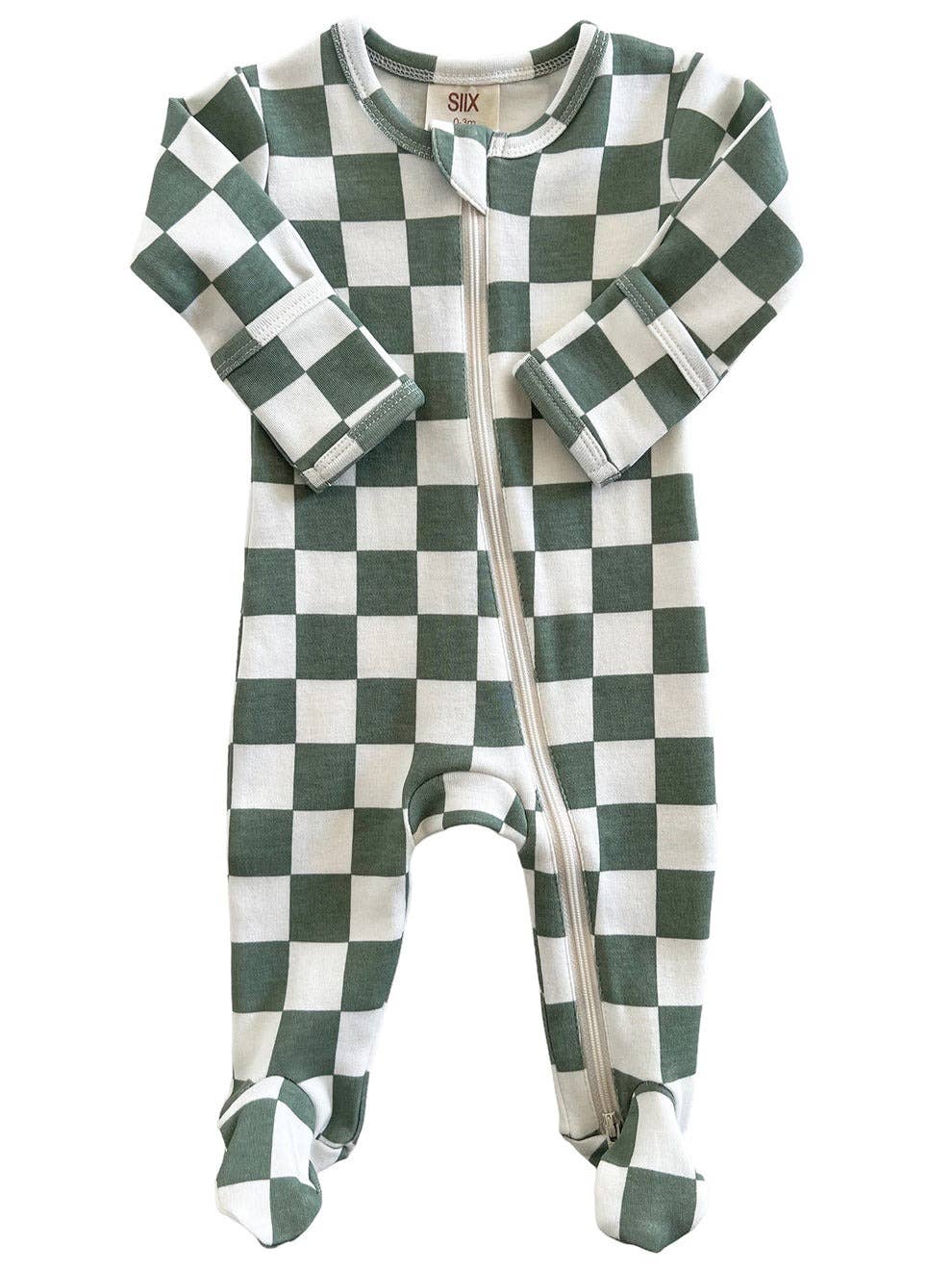 Matcha Milkshake Checkerboard / Organic Zip Footie (Baby)