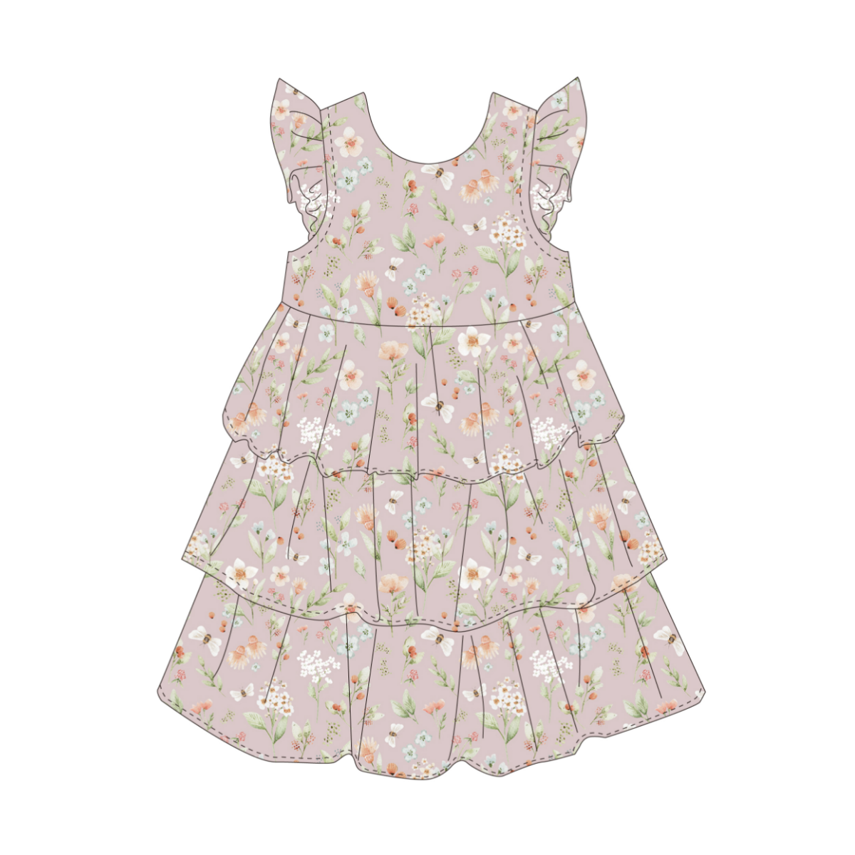 Bamboo Ruffle Sleeve Layered Twirl Dress - Elsie