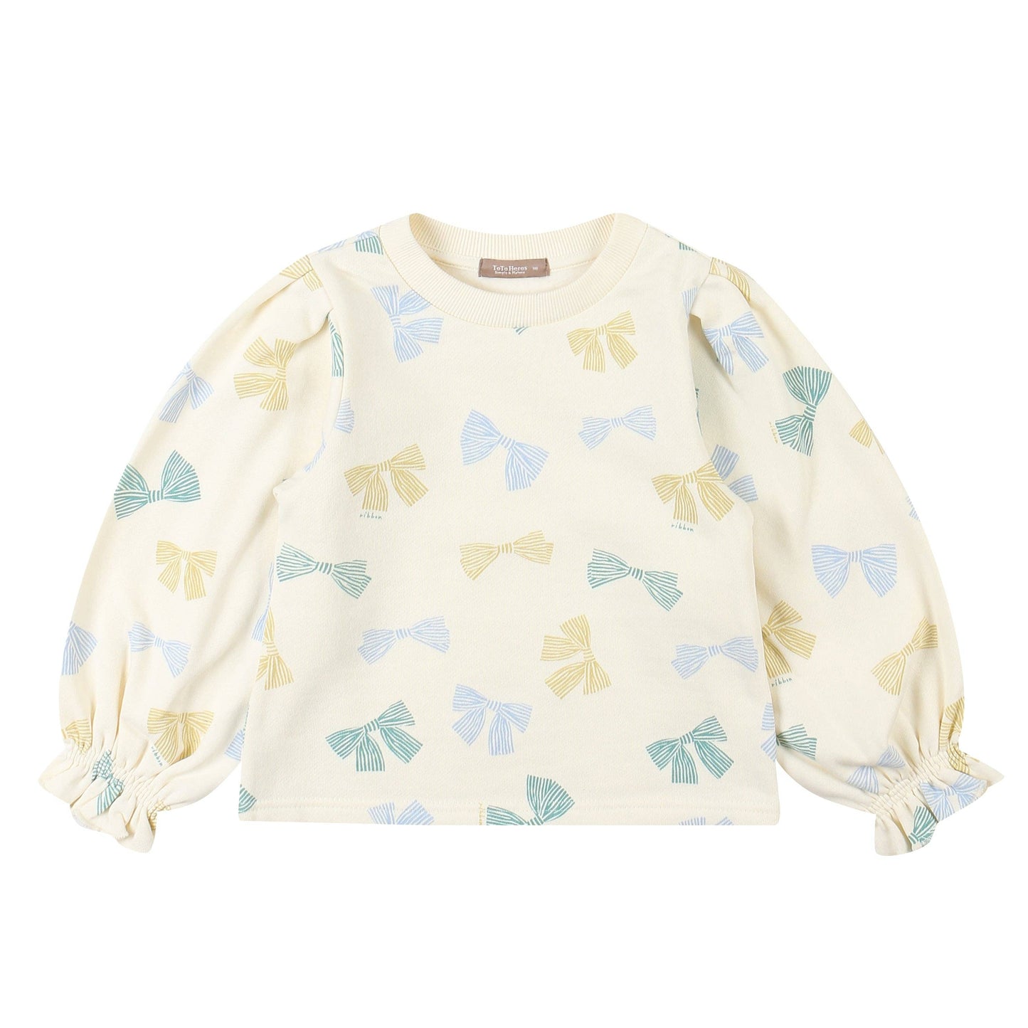 Lena Ribbon Print Ruffled Cuff Fleeced sweatshirt