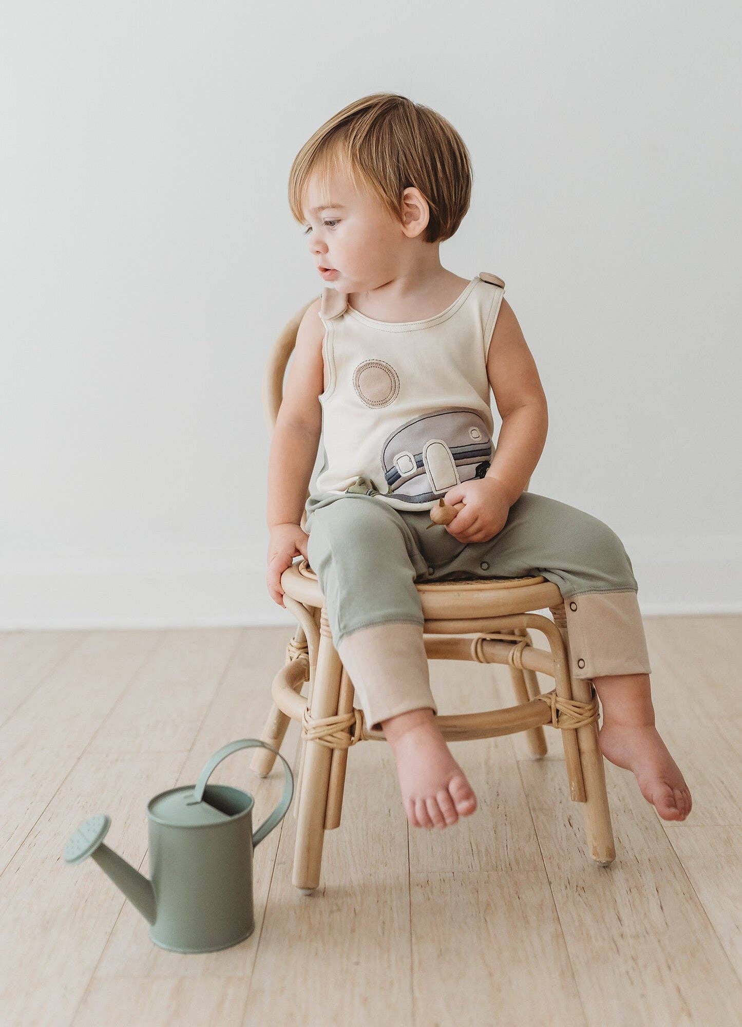 Organic Appliqué Harem Romper in Camper