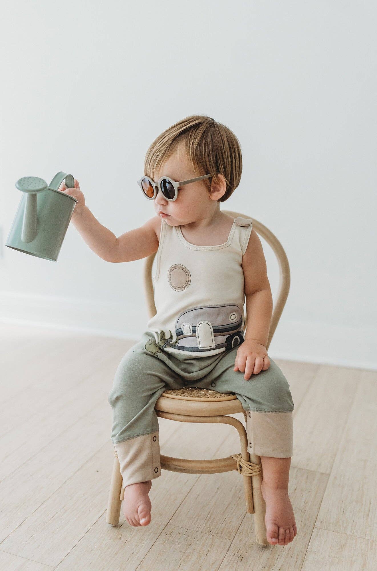 Organic Appliqué Harem Romper in Camper