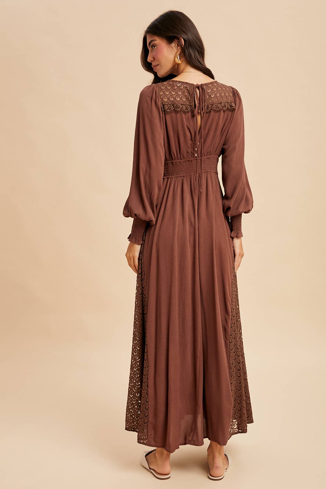 LACE PANEL V NECK MAXI DRESS