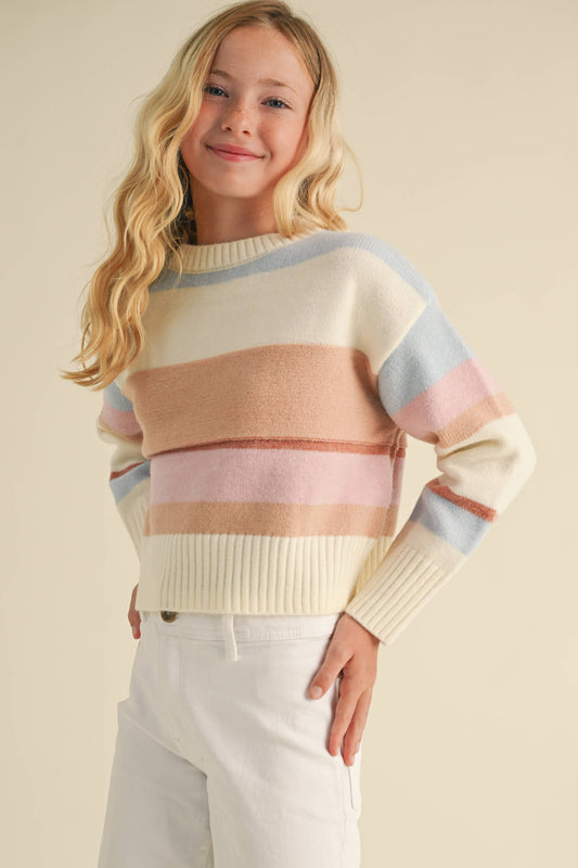 TWEEN KIDS GIRLS ROUND NECK CROPPED SWEATER