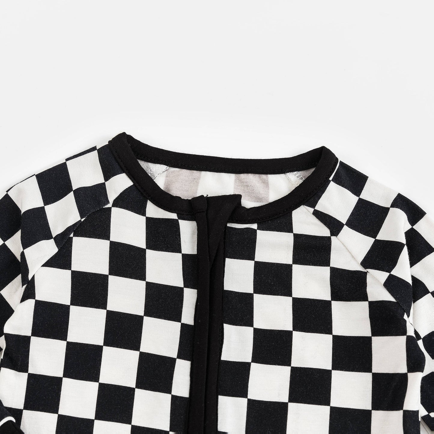Black and White Checkerboard Design Bamboo Zipper Romper Pajamas
