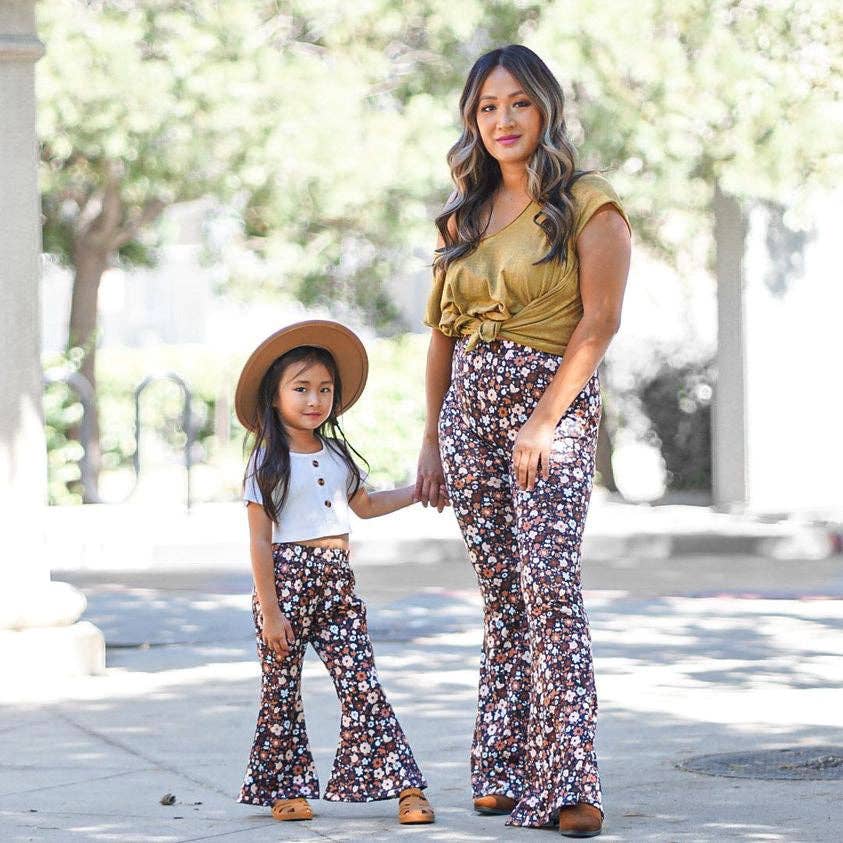 Little Girl's Bell Bottoms - Black Floral