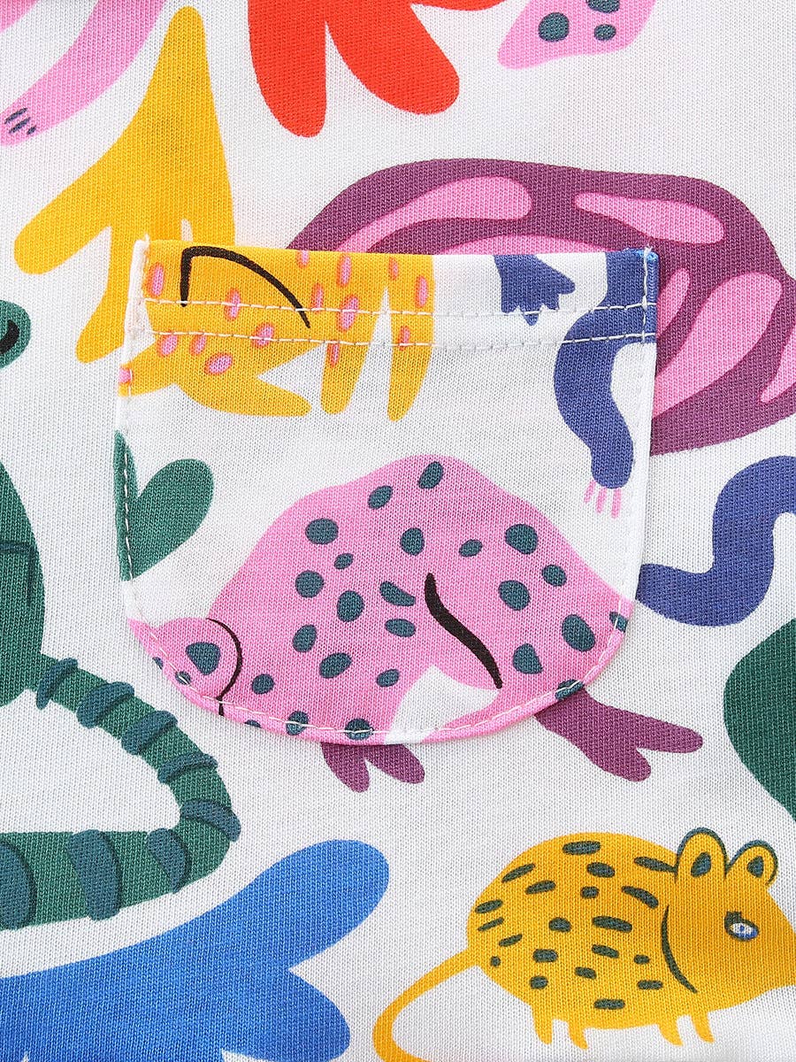 Cartoon Animal Print Short Sleeve Dress for Girls
