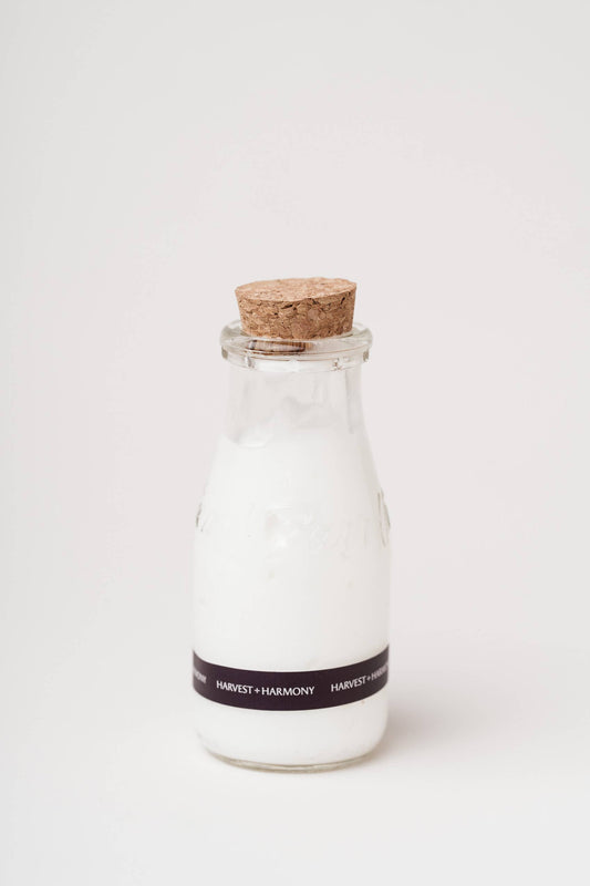 Harvest + Harmony Goat Milk + Honey Lotion, Glass Milk Jug