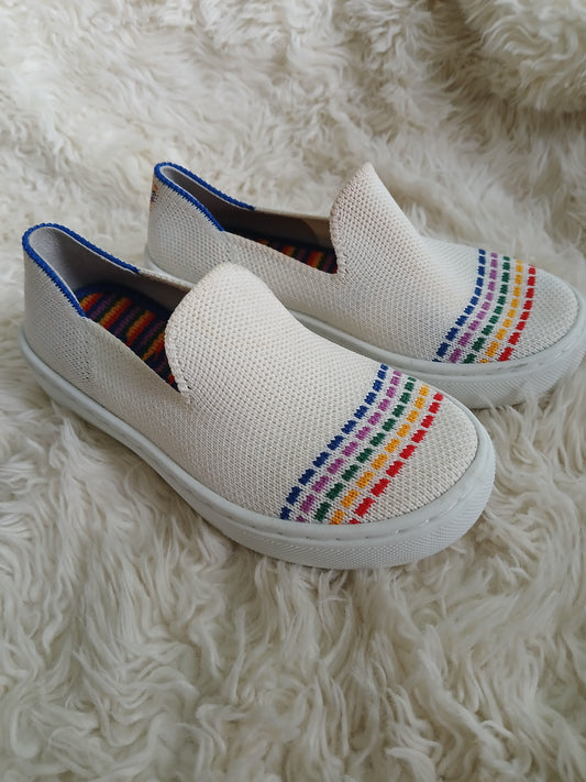 Rothys white slip on rainbow shoes girls 10