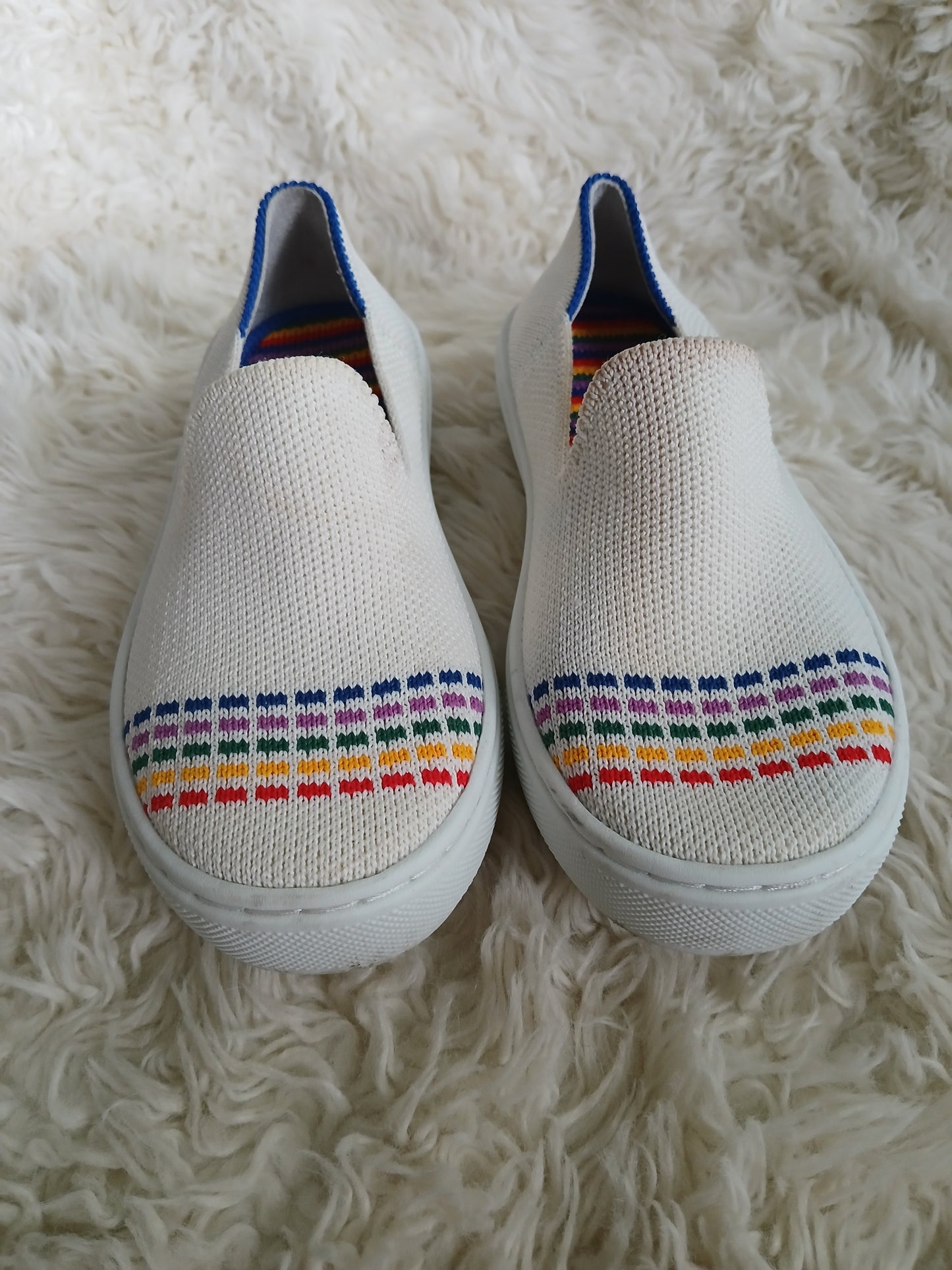 Rothys white slip on rainbow shoes girls 10