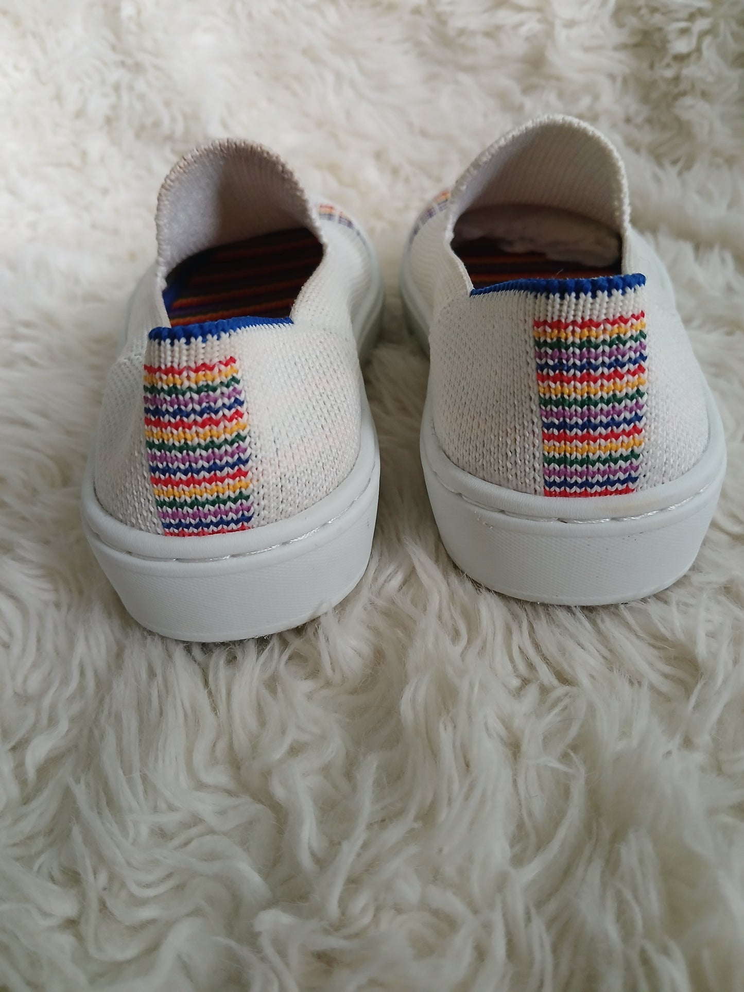 Rothys white slip on rainbow shoes girls 10