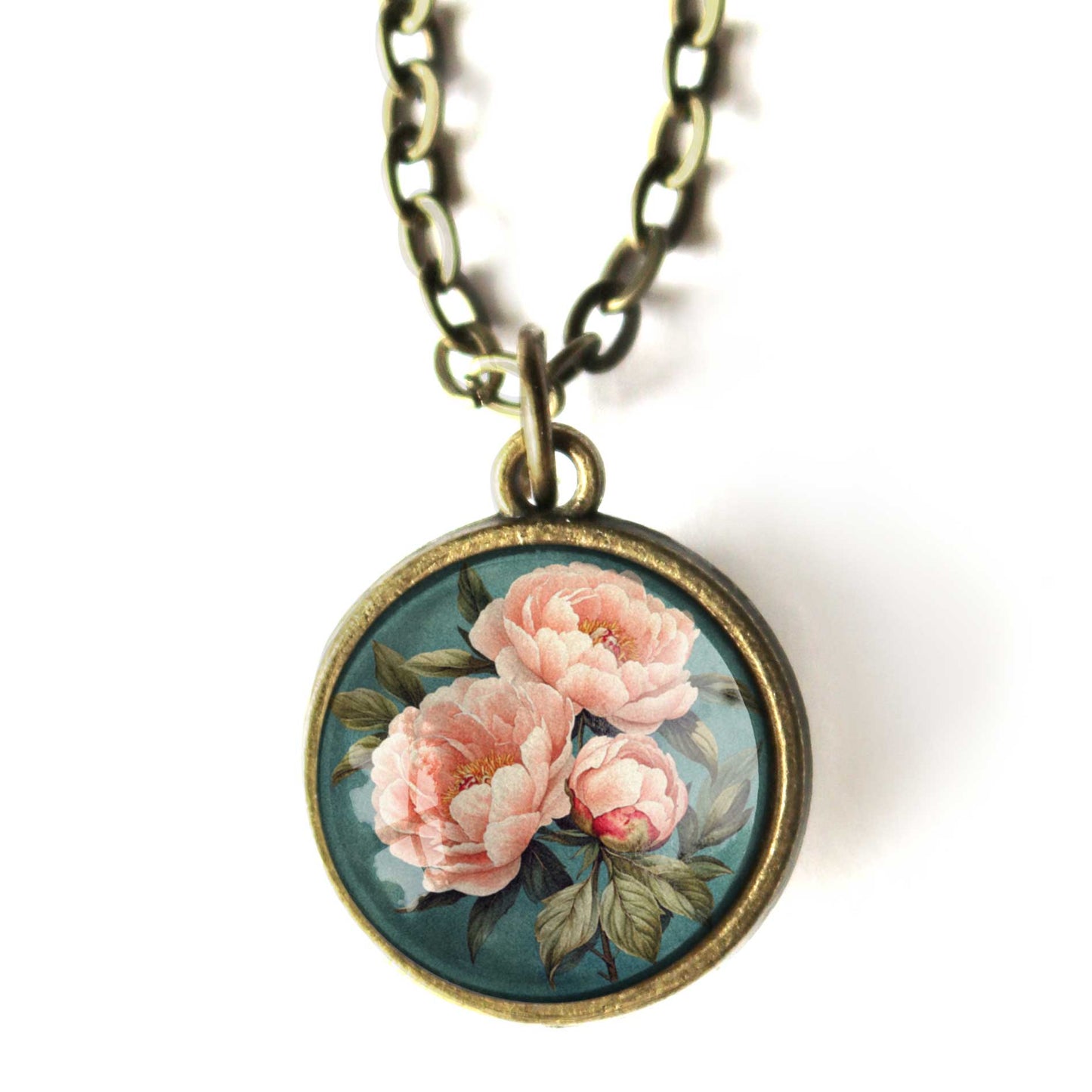 Pink Peony Simple Reversible Spring Pendant Necklace
