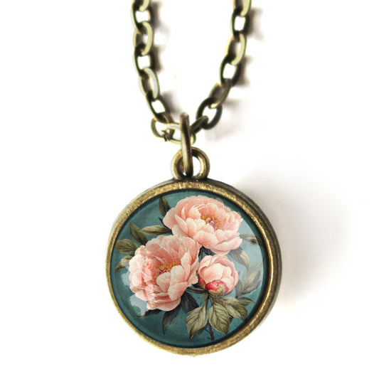 Pink Peony Simple Reversible Spring Pendant Necklace