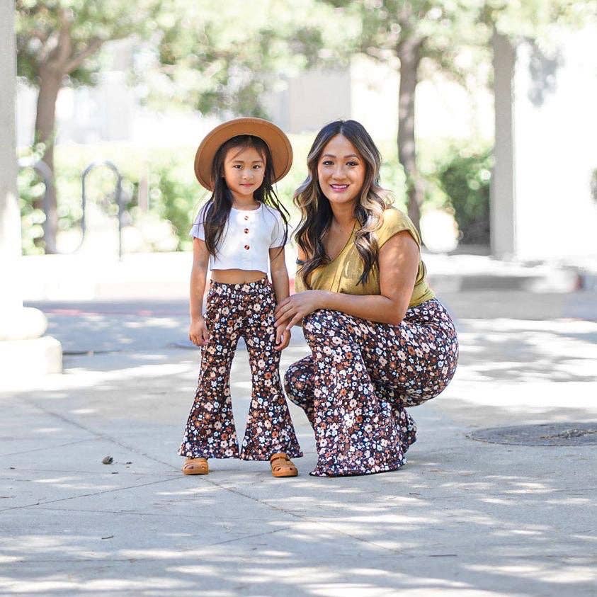 Little Girl's Bell Bottoms - Black Floral