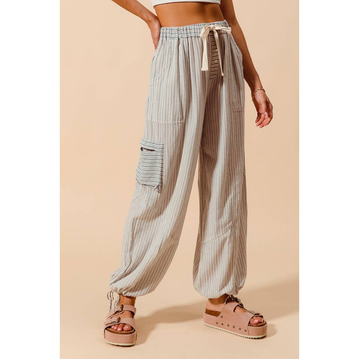 MULTI STRIPE BLOCK BALLOON STYLE PANTS