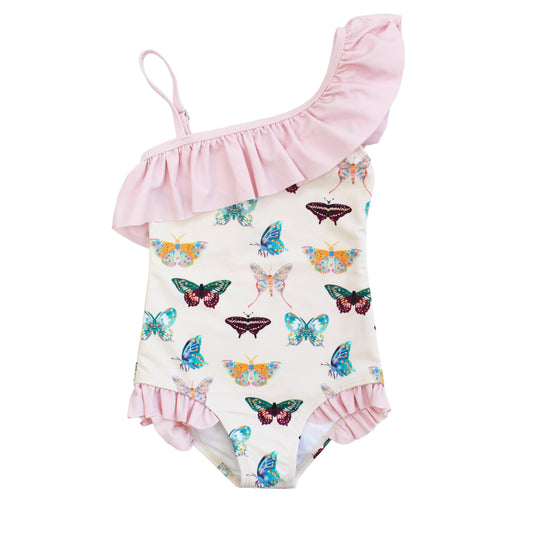 Wings of Paradise Butterflies Ruffle Leg One Piece Girls Swimsuit