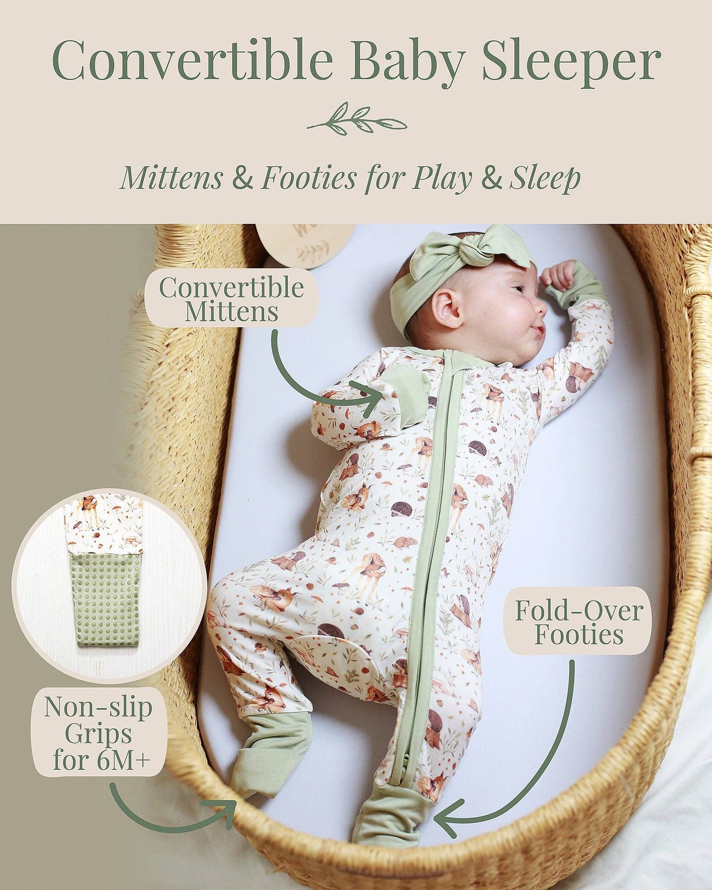 Miaoberry Bamboo Convertible Sleeper—Woodland Print