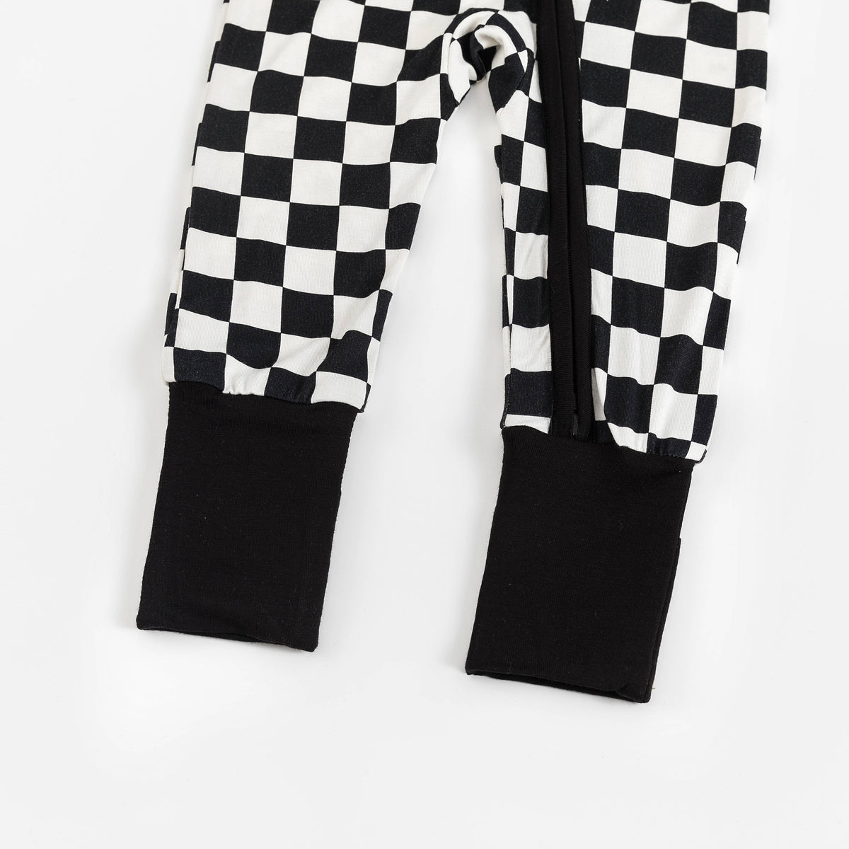Black and White Checkerboard Design Bamboo Zipper Romper Pajamas