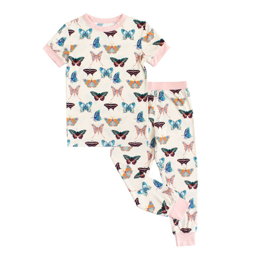 Wings of Paradise Butterflies Two-Piece Bamboo Short Sleeve Pajama Kids Pants Set