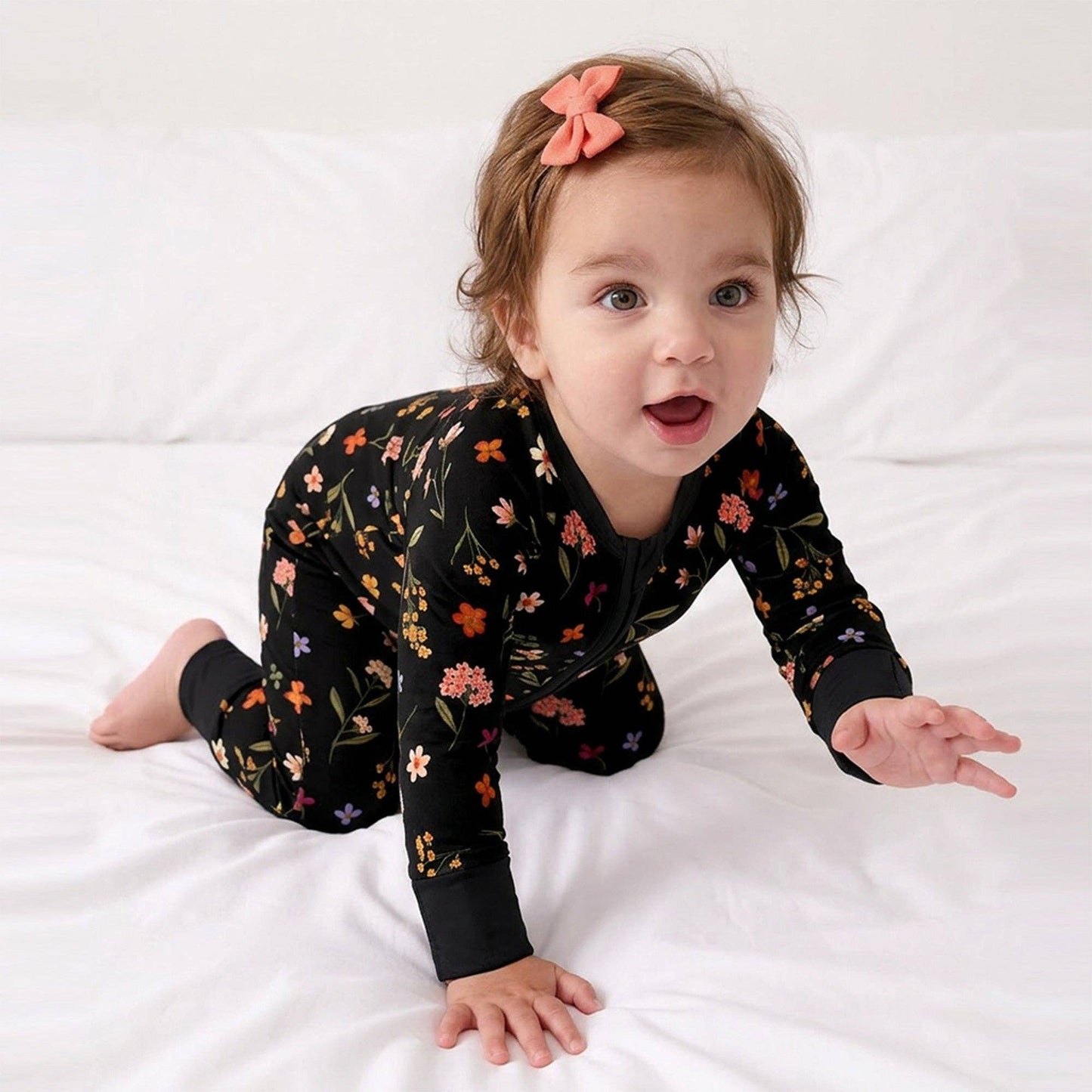 Midnight Wildflower Floral Fantasy Baby Bamboo Zipper Romper Pajamas
