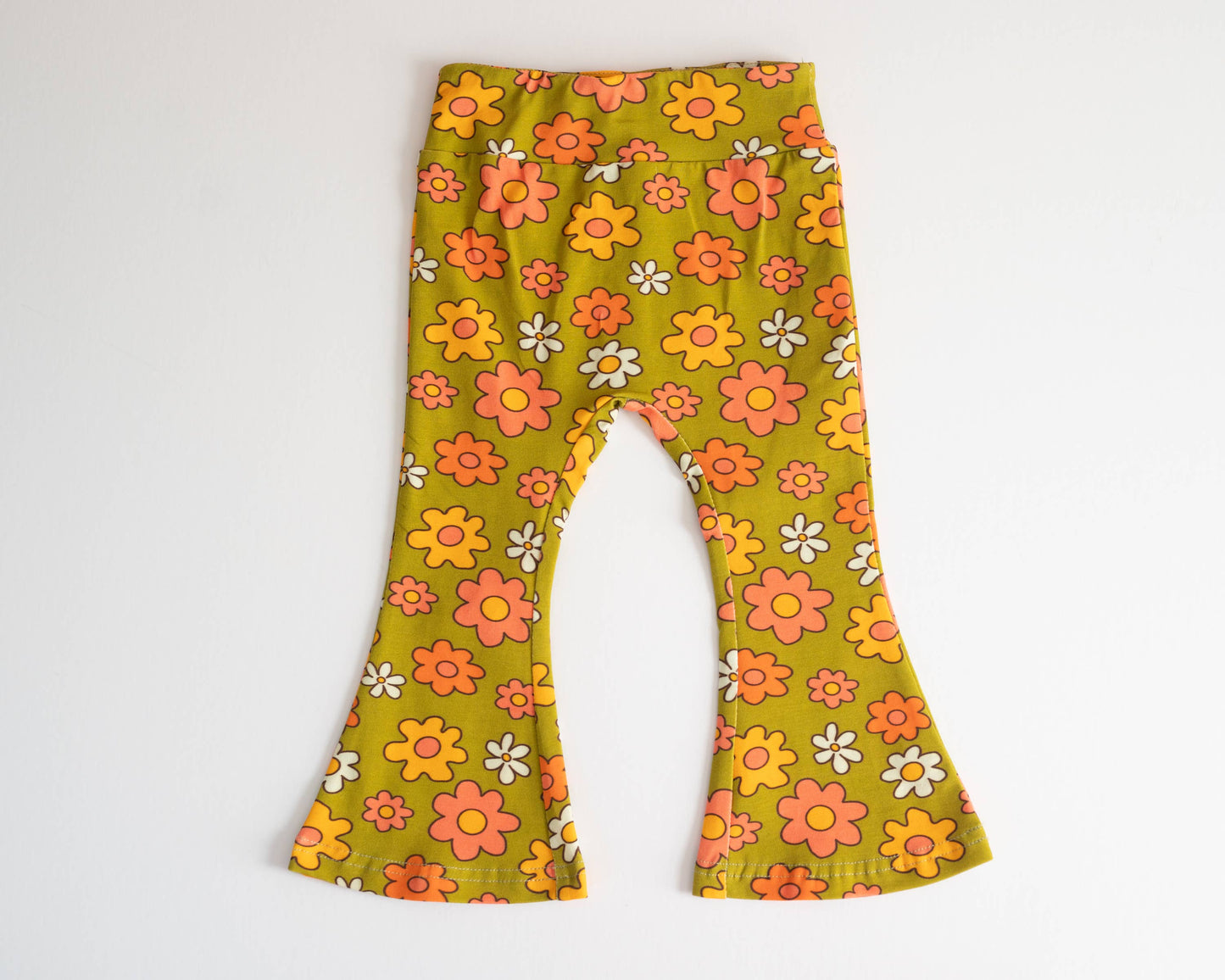 Retro Green Flower Power Girl’s Bell Bottom Leggings Kids