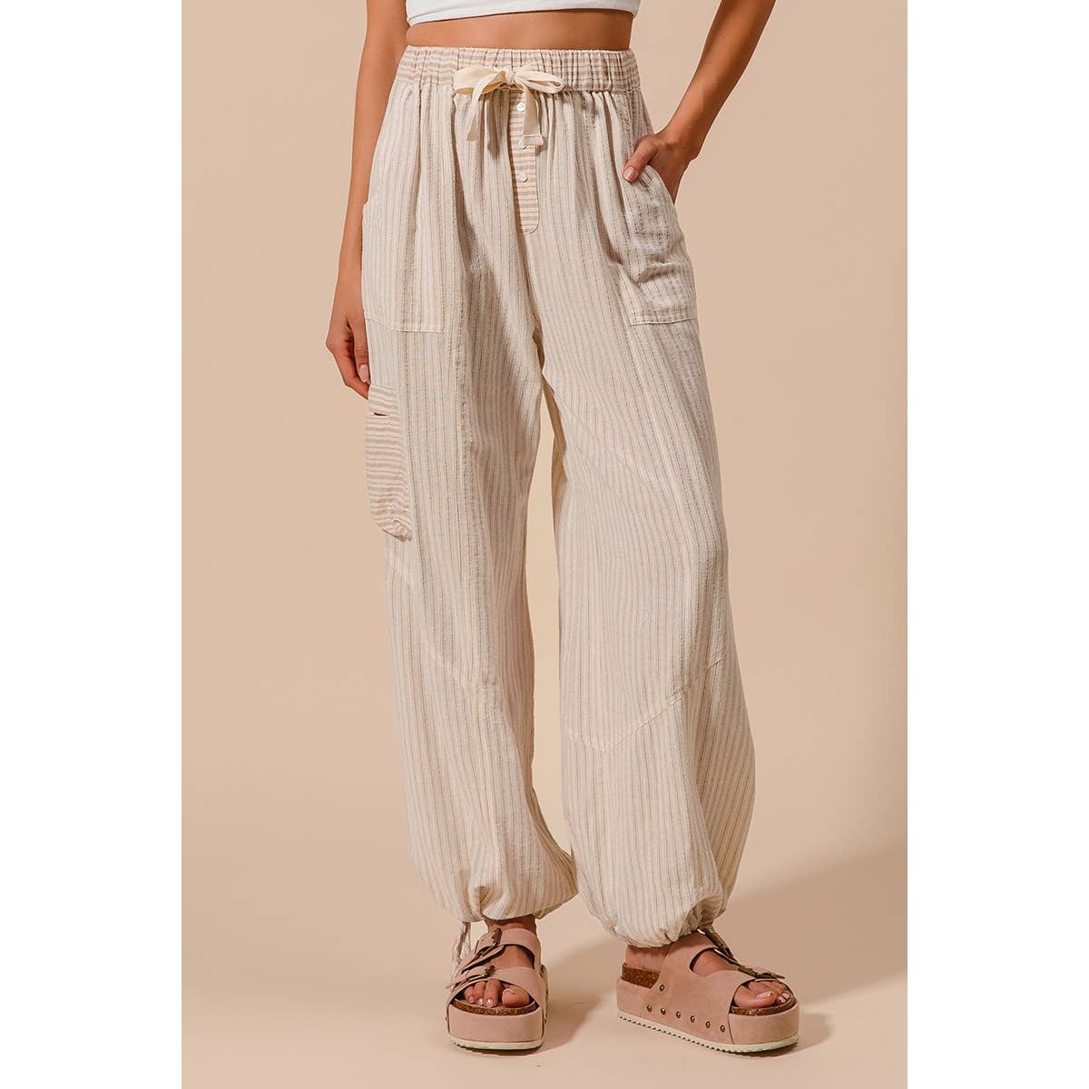 MULTI STRIPE BLOCK BALLOON STYLE PANTS