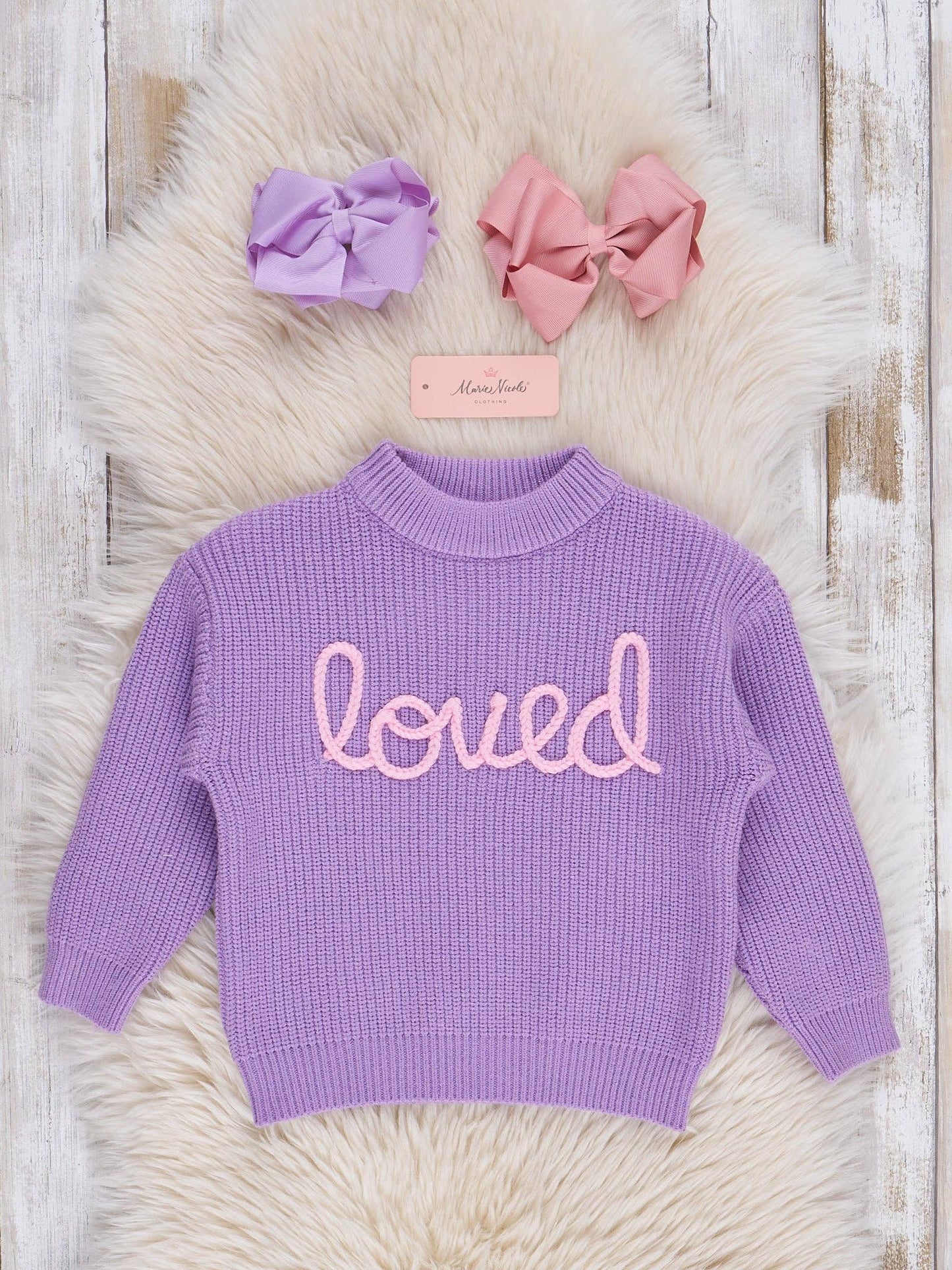 Lilac Embroidered "Loved" Sweater