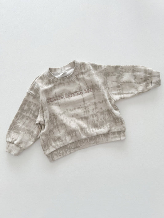 Kids JESUS LOVES ME Tie-Dye Sweatshirt - Beige Gray