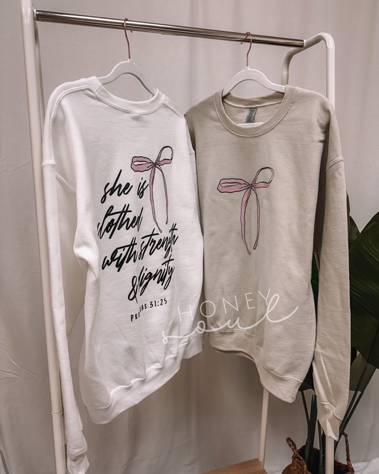 She Is Clothed Bow Sweatshirt