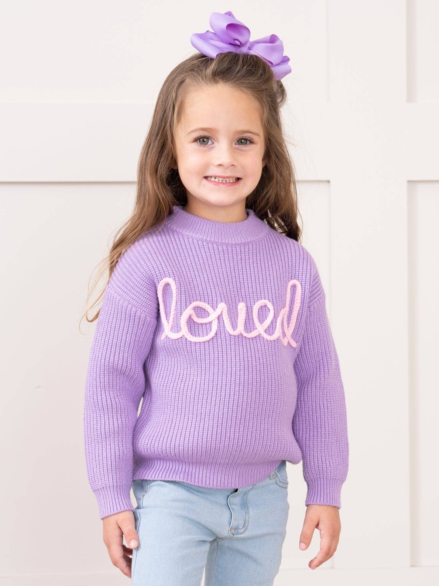 Lilac Embroidered "Loved" Sweater