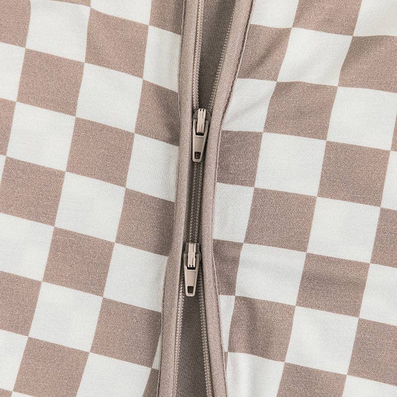 Light Gray Checkerboard Design Bamboo Zipper Romper Pajamas