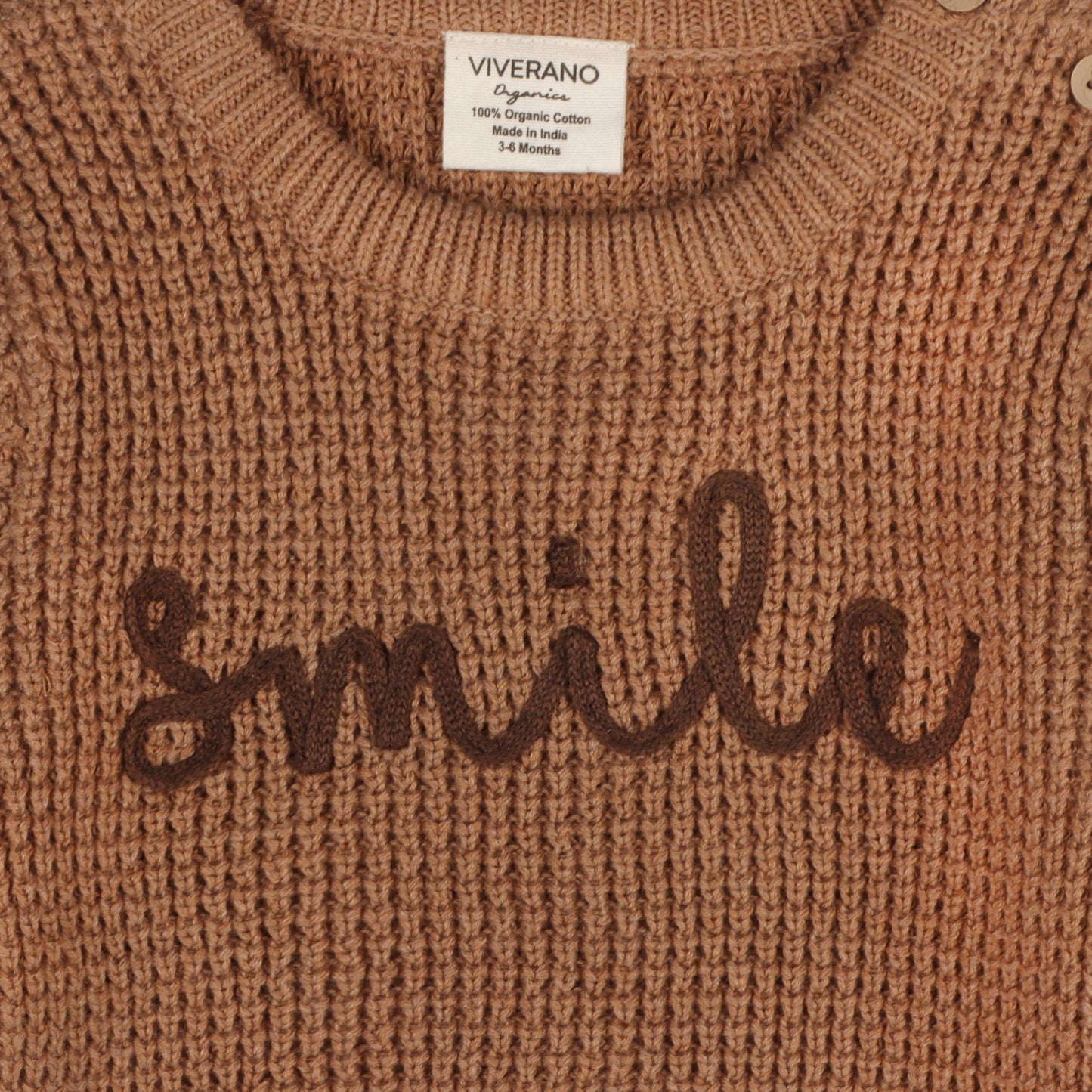 Smile Embroidered Chunky Sweater Knit Baby Jumpsuit -Organic