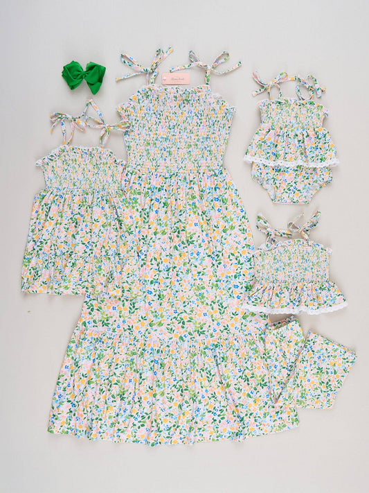Mom & Me Flowerfield Twirl Smocked Ruffle Dress
