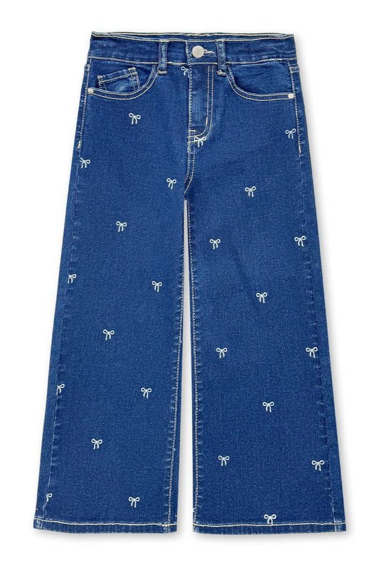 Girl's Wide Leg Bow Print Denim Jean