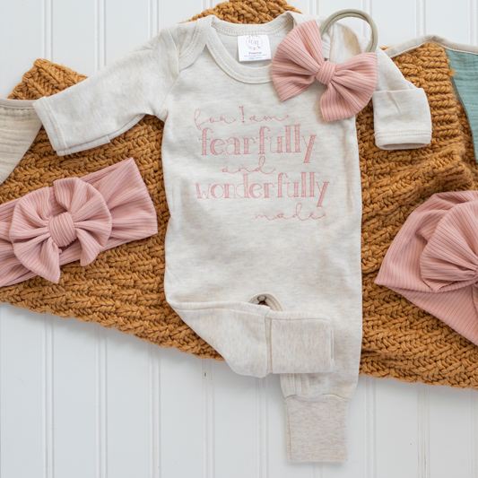Baby Romper | Fearfully and Wonderfully Made Pink/Oatmeal