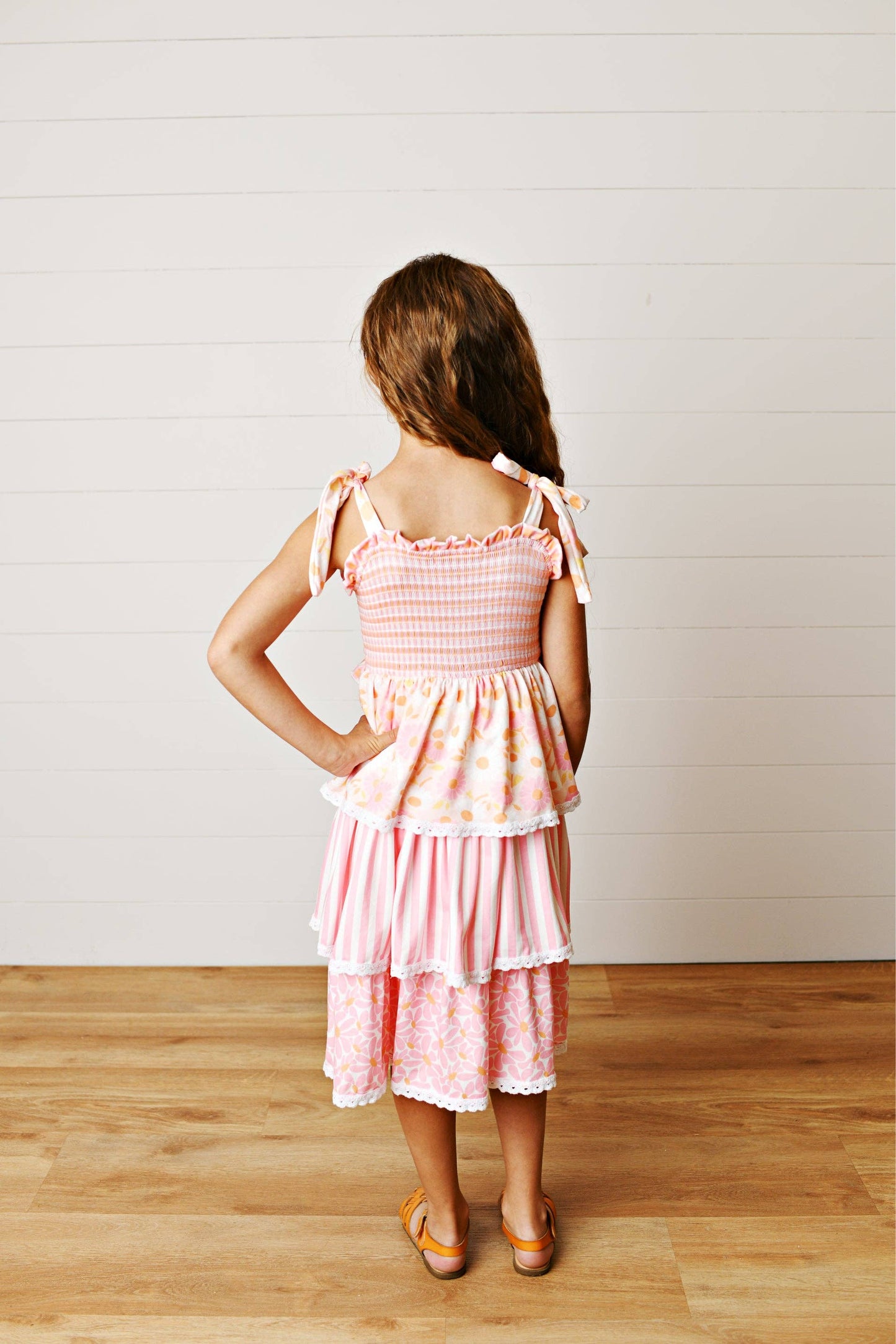 Kids Anna Pink Daisy Layered Lace Spring Summer Sundress